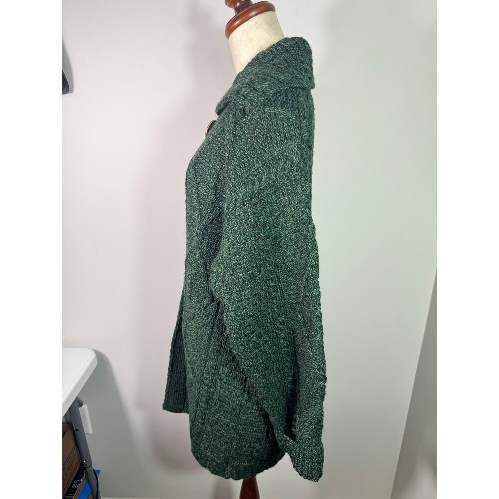 CARRAIG DONN Cardigan Cable Knit Green Wool Open Front Single Button Women's L - Picture 4 of 7